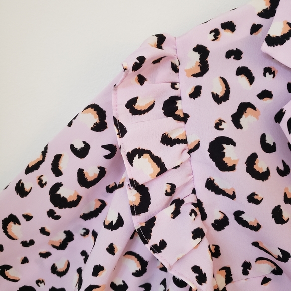 TOPSHOP Pink Animal Print Frill Tie Front Blouse Size 4 - Picture 7 of 13